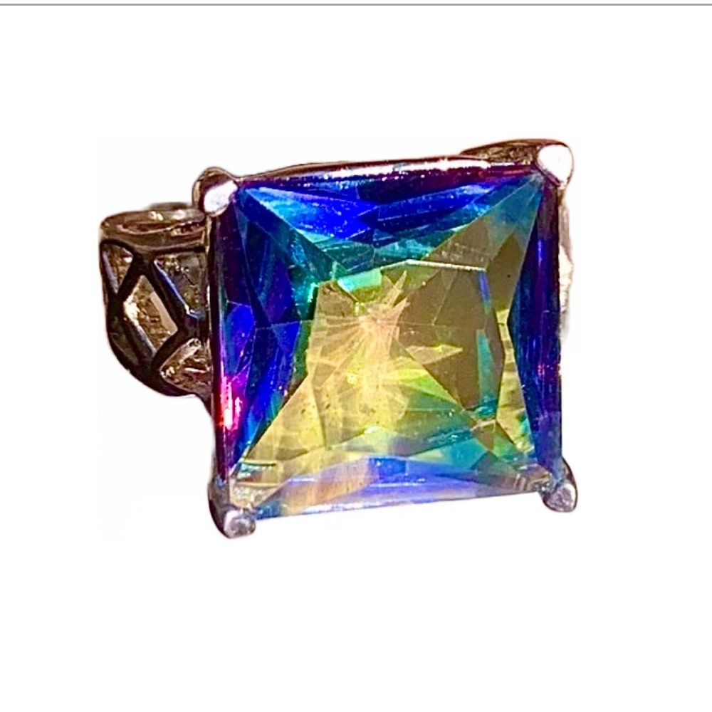 Vintage Mystic Aura Quartz Ring. SS  SZ 6 3/4